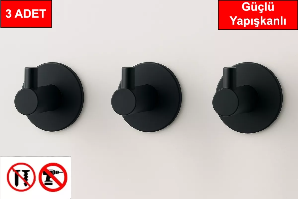 3 adet Yuvarlak Plastik Güçlü Yapışkanlı Kancalı Çok Amaçlı Askılık Kapı Arkası Bornoz Askılığı