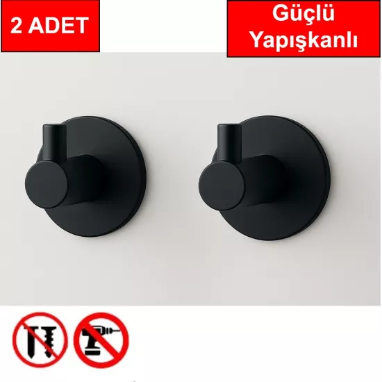 2 adet Yuvarlak Plastik Güçlü Yapışkanlı Kancalı Çok Amaçlı Askılık Kapı Arkası Bornoz Askılığı