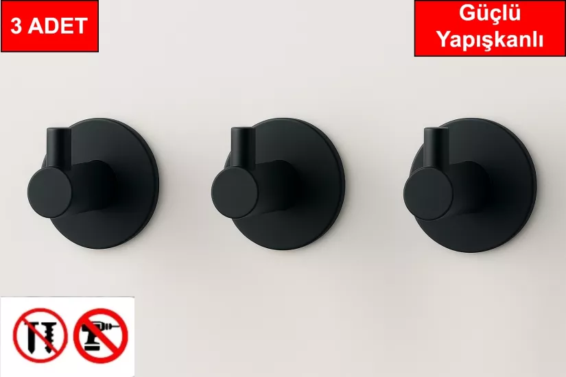 3 adet Yuvarlak Plastik Güçlü Yapışkanlı Kancalı Çok Amaçlı Askılık Kapı Arkası Bornoz Askılığı