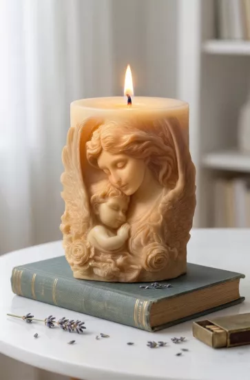 Kabartmalı Melek Anne Çocuk Silikon Mum Kalıbın Mum Kalıbı