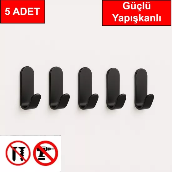 Güçlü Yapışkanlı Askılık 5 Adet Kapı Arkası Bornoz Askılığı Mutfak Askı Banyo Askılık